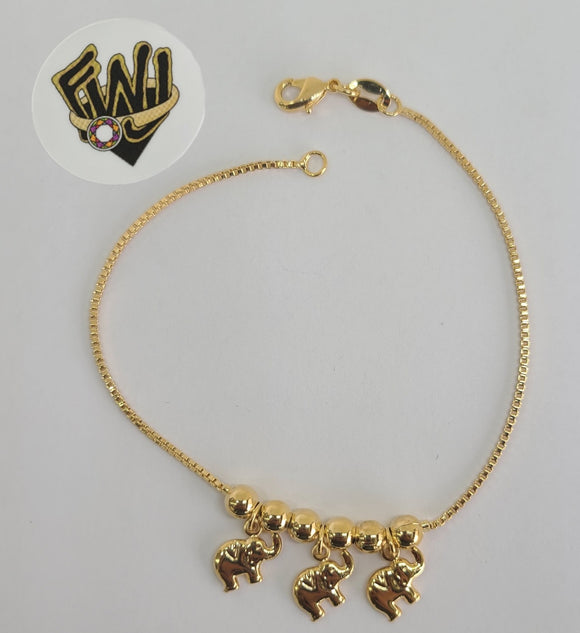 (1-0562) Gold Laminate Bracelet-1.5mm Box Link Bracelet w/Charms -7.5''-BGO - Fantasy World Jewelry