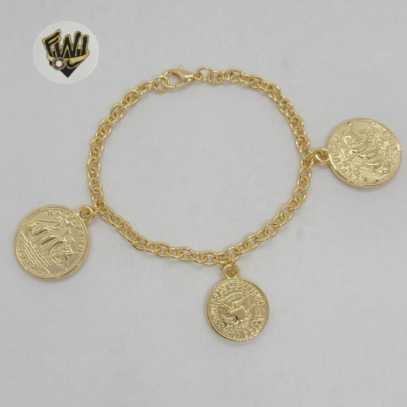 (1-0886) Gold Laminate Bracelet - Rolo Link Coins Bracelet - BGF - Fantasy World Jewelry