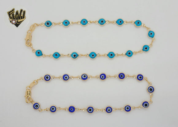 (1-0142) Gold Laminate - 7mm Evil Eye Link Anklet - 9.5