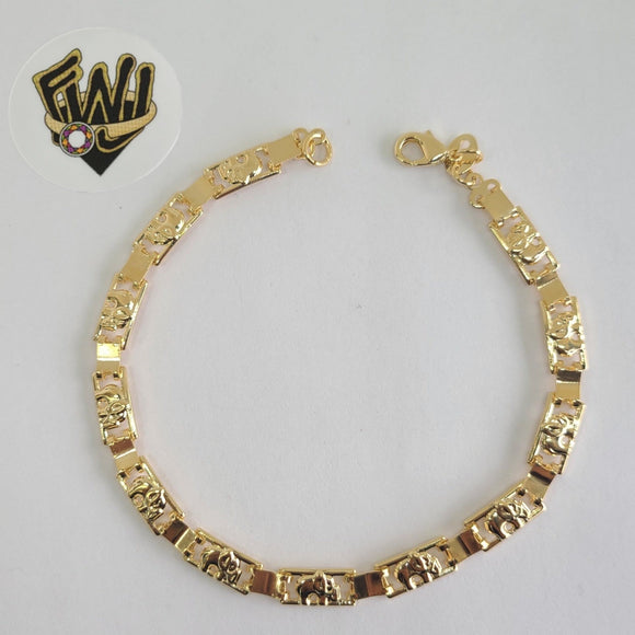 (1-0601) Gold Laminate Bracelet-5mm Link w/Elephants -7.5''-BGO - Fantasy World Jewelry