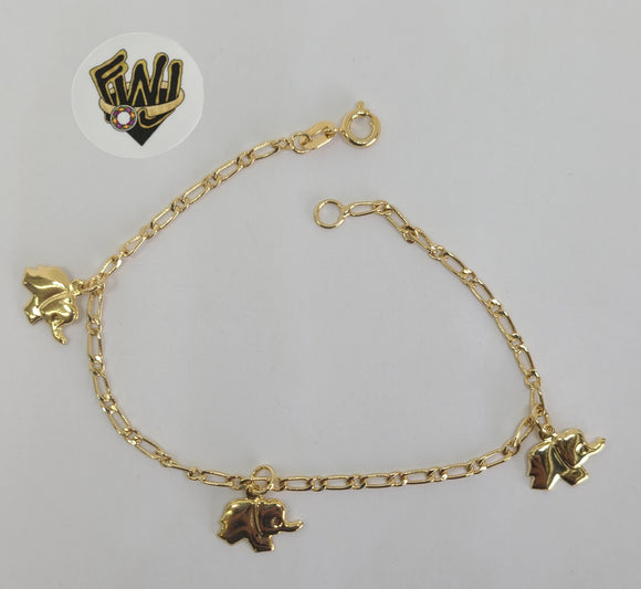(1-0559) Gold Laminate Bracelet-2mm Figaro Link Bracelet w/Charms -7.5''-BGO - Fantasy World Jewelry