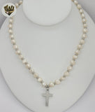 (4-7069) Stainless Steel - 8mm Cross Pearl Necklace - 18".