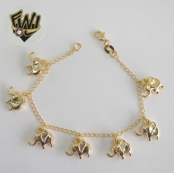 (1-0551) Gold Laminate Bracelet -2mm Link Bracelet w/ Charms -7''-BGO - Fantasy World Jewelry