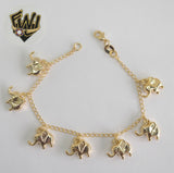 (1-0551) Gold Laminate Bracelet -2mm Link Bracelet w/ Charms -7''-BGO - Fantasy World Jewelry