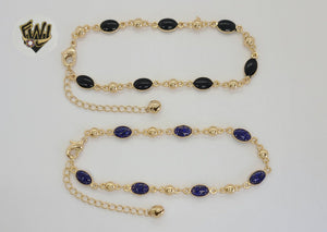 (1-0253) Gold Laminate - 2mm Alternative Stones Link Anklet - 8" - BGO