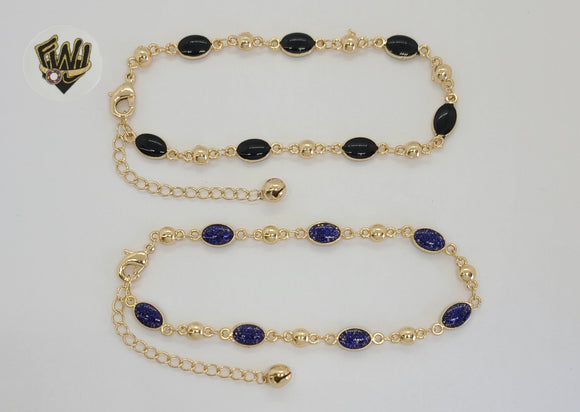 (1-0253) Gold Laminate - 2mm Alternative Stones Link Anklet - 8