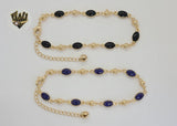 (1-0253) Gold Laminate - 2mm Alternative Stones Link Anklet - 8" - BGO
