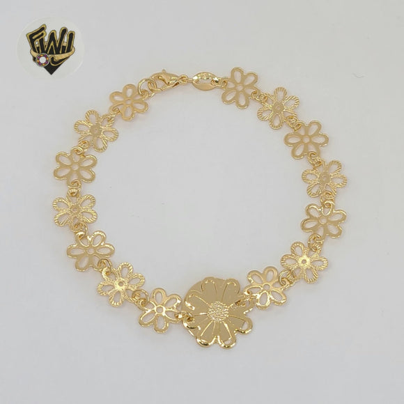 (1-0724) Gold Laminate - 9.5mm Flower Link Bracelet - BGF