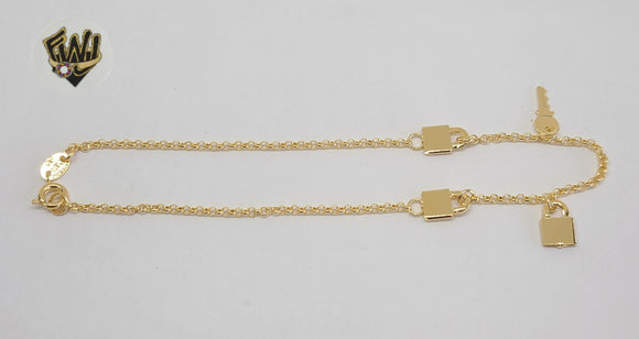 (1-0219) Gold Laminate - 2mm Rolo Anklet with Charms- 10