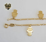 (1-0225) Gold Laminate - 2mm Figaro Link Anklet w/Charms - 9.5" - BGF - Fantasy World Jewelry