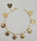 (1-0894) Gold Laminate - 2mm Figaro Link w/ Charms Bracelet - 7" - BGF - Fantasy World Jewelry