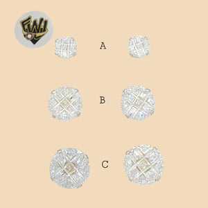 (2-3011) 925 Sterling Silver - Round Zircon Stud Earrings. - Fantasy World Jewelry