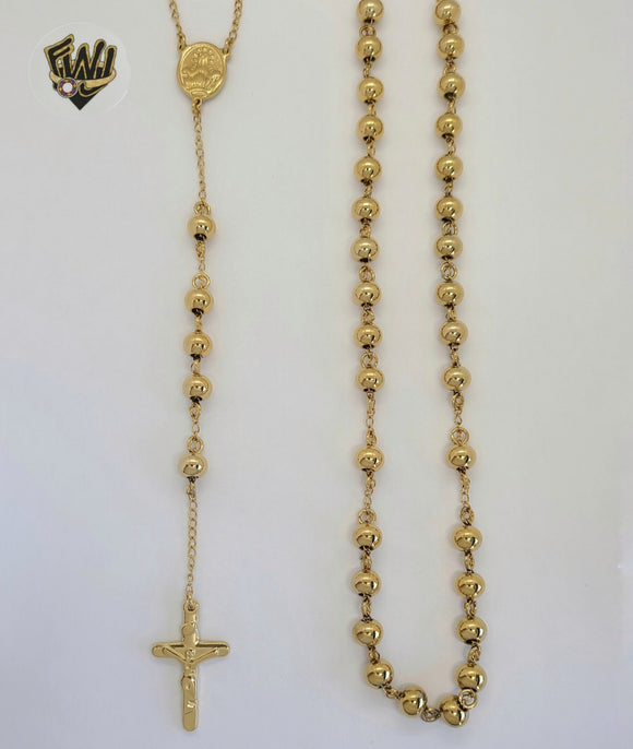 (4-6005) Acero inoxidable - Collar de rosario largo de la Virgen María de 8 mm - 30