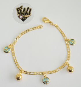 (1-0719) Gold Laminate-3mm Figaro Link Bracelet w/ Charms- 7.5" -BGO - Fantasy World Jewelry