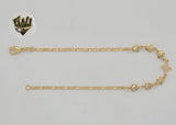 (1-0206) Gold Laminate - 2.5mm Figaro Link Flower Anklet - 10” - BGF