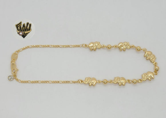 (1-0093) Gold Laminate - 2mm Elephant and Balls Anklet - 10