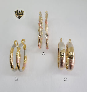 (1-2763-1) Gold Laminate - Three Tone Hoops - BGO - Fantasy World Jewelry