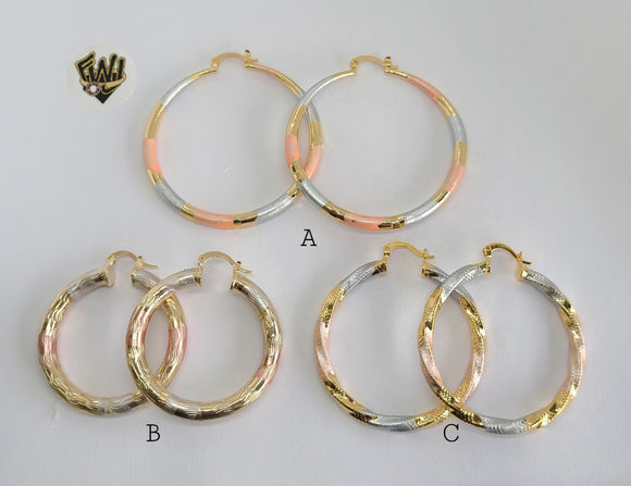 (1-2770) Gold Laminate - Three Tone Hoops - BGO - Fantasy World Jewelry