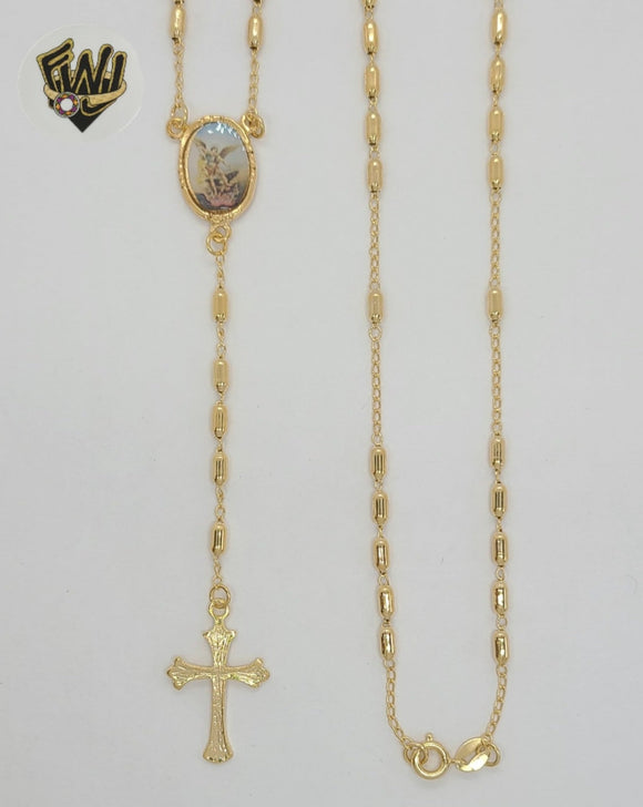 (1-3342) Gold Laminate - 2.5mm Saint Michael Archangel Rosary Necklace - 24