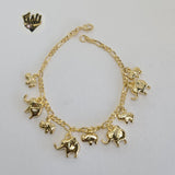 (1-0546) Gold Laminate - 3mm Figaro Link Bracelet w/Elephants - 7" - BGO - Fantasy World Jewelry