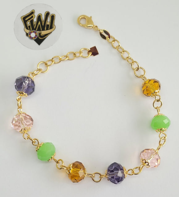 (1-0746) Gold Laminate -Alternative Link Bracelet w/ Beads- 7.5