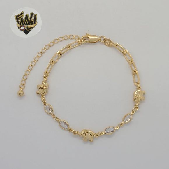 (1-0755-1) Laminado de oro - Pulsera de elefantes con eslabones de clip de papel de 4 mm - 7