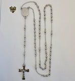 (4-6008) Stainless Steel - 5mm Rosary Necklace - 26". - Fantasy World Jewelry