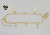 (1-0114) Laminado de oro - Tobillera con dijes de llave Figaro Link de 2 mm - 10" - BGF