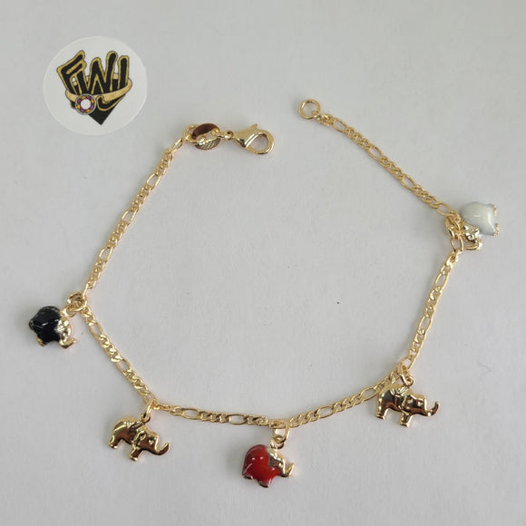 (1-0517) Gold Laminate Bracelet -2mm Figaro Link Bracelet w/ Charms- 7.5''-BGO - Fantasy World Jewelry
