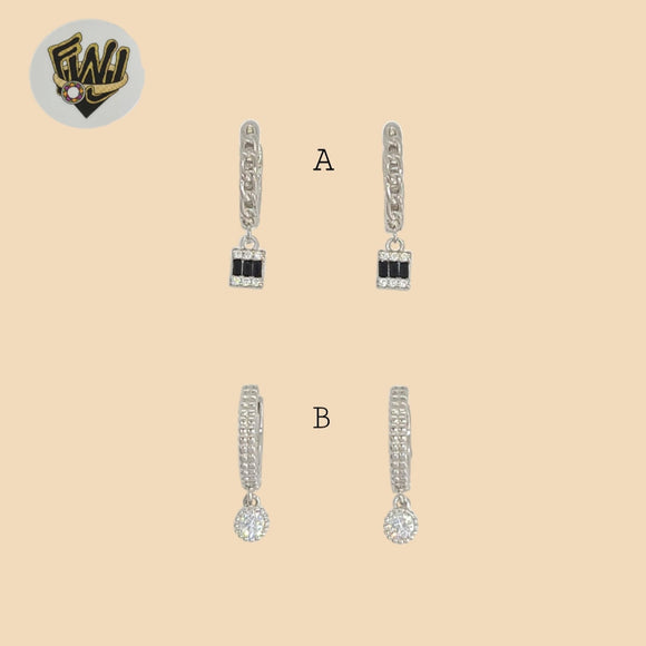 (2-4210) 925 Sterling Silver - Small Zircon Huggies with Charms.