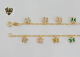 (1-0127) Gold Laminate - 2mm Figaro Butterfly Anklet - 9.5" - BGF - Fantasy World Jewelry