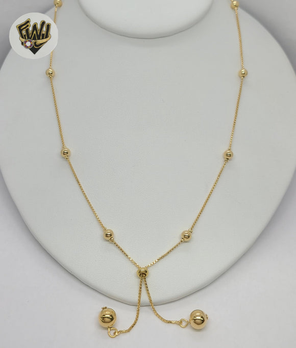 (1-6471-B) Gold Laminate - Adjustable Beads Long Necklace - BGF - Fantasy World Jewelry