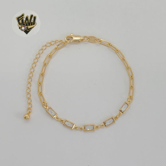 (1-0753) Gold Laminate - 3.5mm Paper Clip Link Stones Bracelet - 7