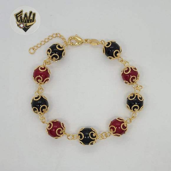 (1-0758) Gold Laminate - 10mm Multicolor Beads Bracelet - 7.5