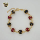 (1-0758) Gold Laminate - 10mm Multicolor Beads Bracelet - 7.5" - BGO - Fantasy World Jewelry