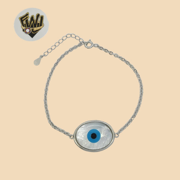 (2-0429) 925 Sterling Silver - 2mm Rolo Link Evil Eye Bracelet.