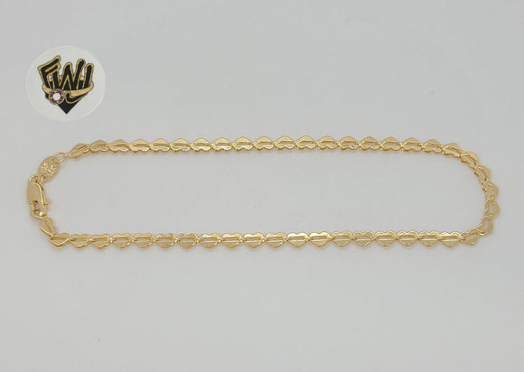 (1-0052) Gold Laminate - 3.5mm Heart Link Anklet - 10