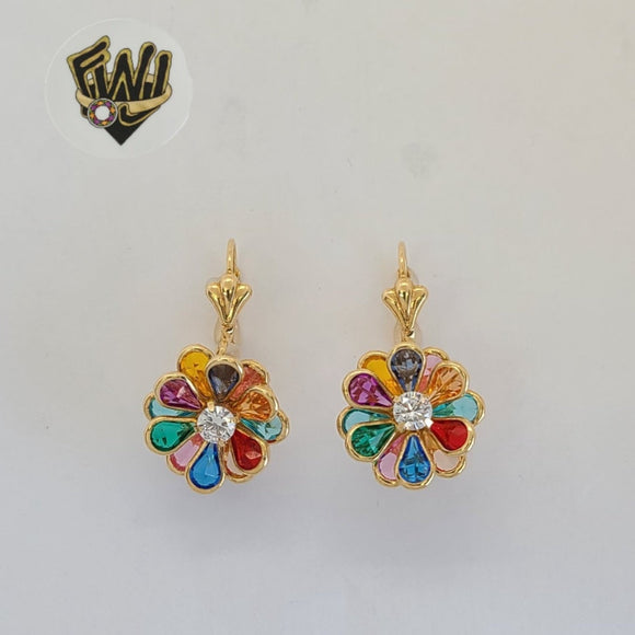 (1-1215-2) Laminado de Oro - Pendientes Flor Multicolor - BGF