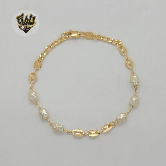 (1-0750) Gold Laminate - 3mm Curb Link Pearls Bracelet - 7.5