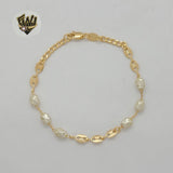 (1-0750) Gold Laminate - 3mm Curb Link Pearls Bracelet - 7.5" - BGF