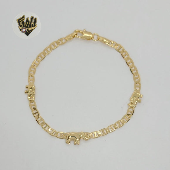 (1-0524) Gold Laminate - 4mm Marine Link Elephants Bracelet - 7.5