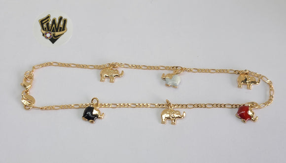 (1-0088) Gold Laminate - 2mm Link with Charms Anklet - 10