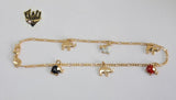 (1-0088) Gold Laminate - 2mm Link with Charms Anklet - 10" - BGO - Fantasy World Jewelry