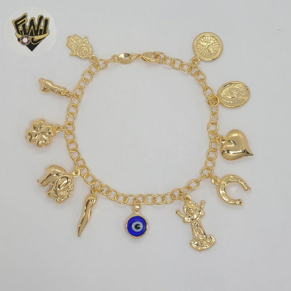 (1-0720) Laminado de oro - Pulsera con dijes de eslabones abiertos de 4 mm - 7,5