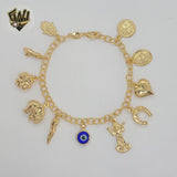 (1-0720) Laminado de oro - Pulsera con dijes de eslabones abiertos de 4 mm - 7,5" - BGF