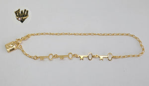 (1-0168) Gold Laminate - 2mm Link Anklet with Keys - 10" - BGF - Fantasy World Jewelry