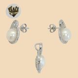 (2-6779) 925 Sterling Silver - Zircon Pearl Set. - Fantasy World Jewelry