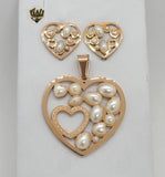 (4-9012) Stainless Steel - Heart with Pearls Set. - Fantasy World Jewelry