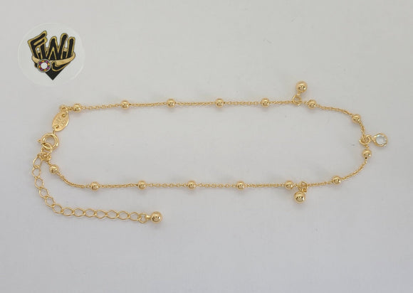 (1-0172) Gold Laminate - 1mm Rolo Link Beads Link Anklet - 10” - BGF