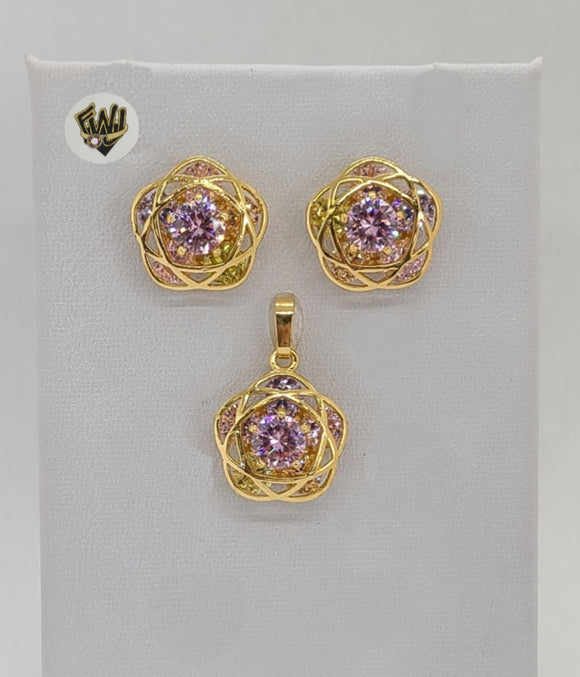 (1-6321) Gold Laminate - Zircon Flower Set - BGO - Fantasy World Jewelry